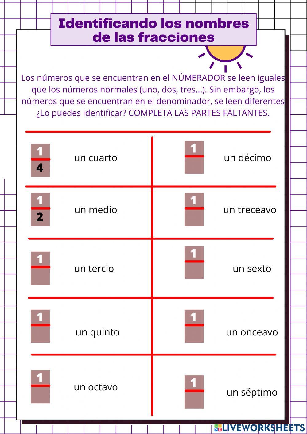 Nombrando las fracciones