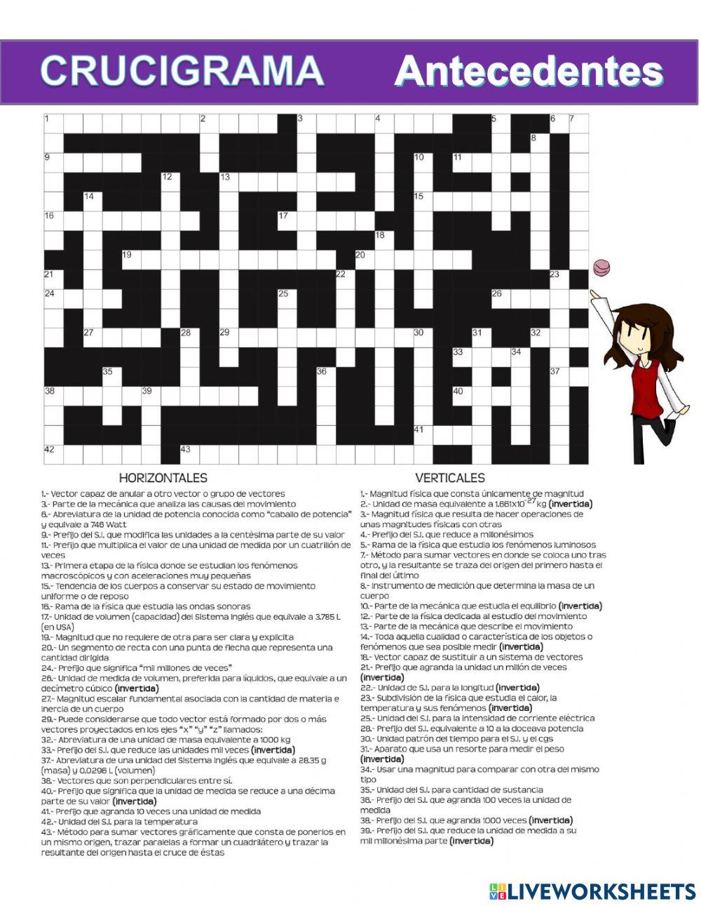 Crucigrama Antecedentes de la Física