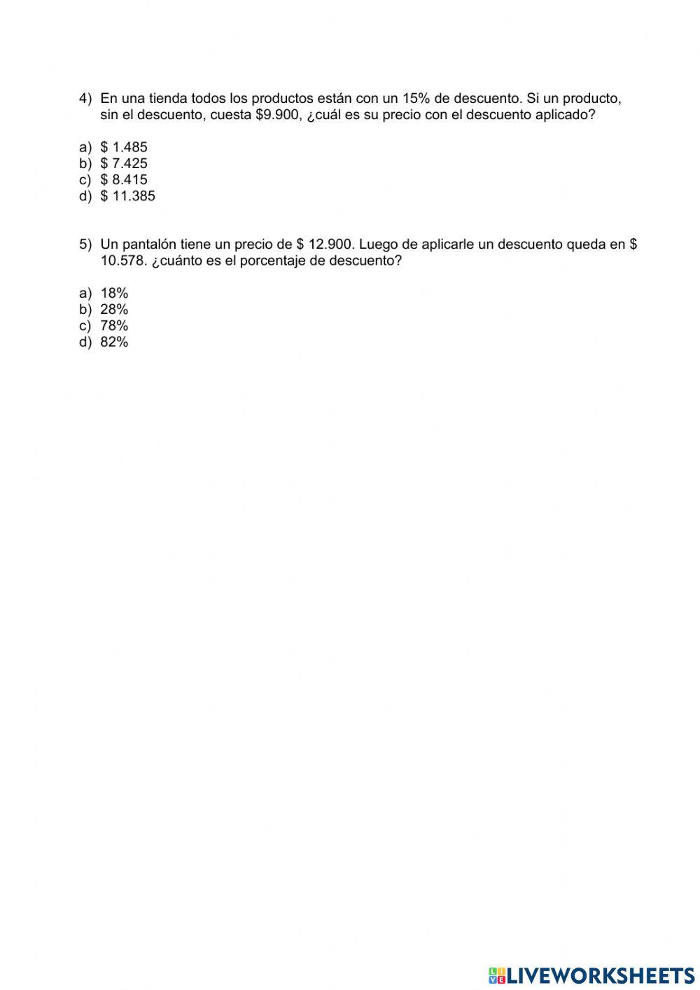 8° evaluación Porcentajes y racionales