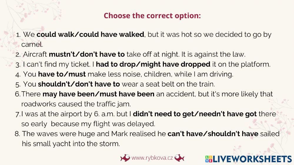 Modals in past - choose the rigt option (C.First U3 Sb)