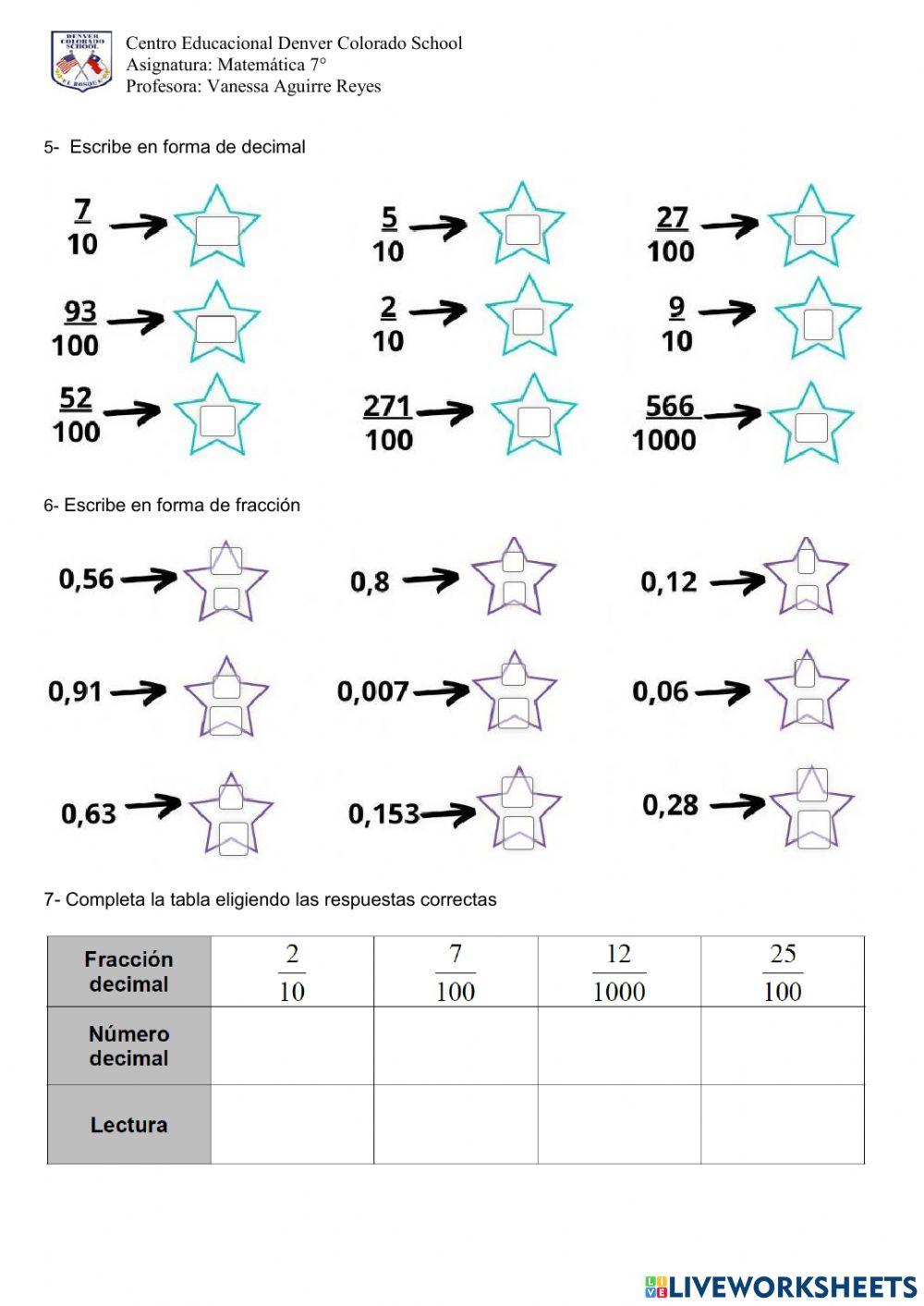 7° evaluación decimales y fracciones