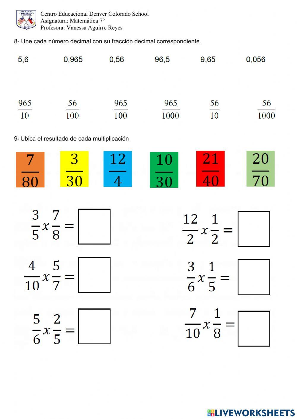 7° evaluación decimales y fracciones