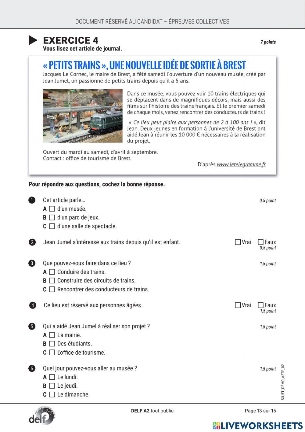 DELF A2 Compréhension et production écrites