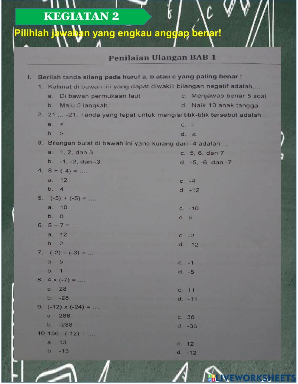 LKPD Matematika 6 Ulangan BAB 1