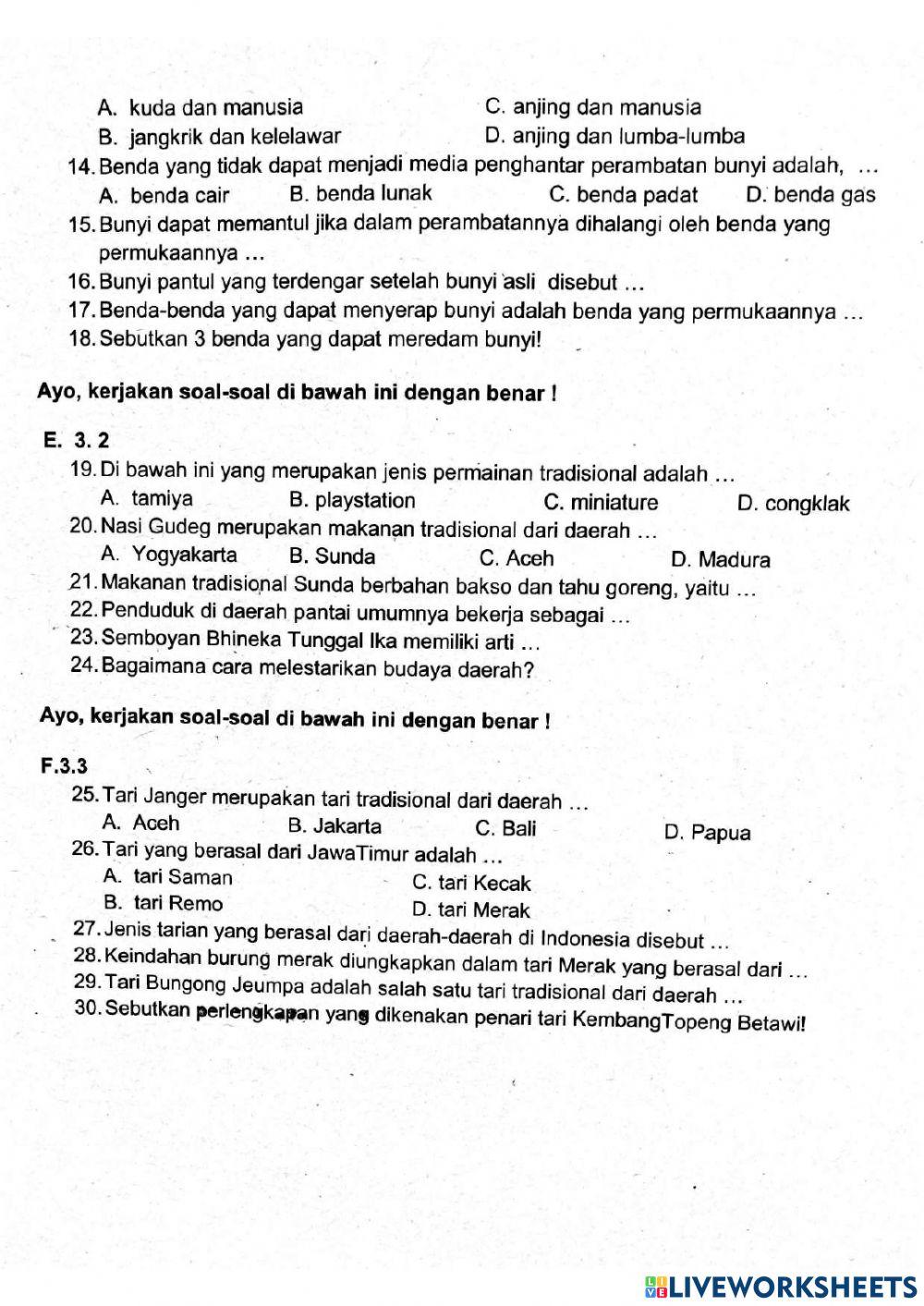 UH Kelas 4 Tema 1 Subtema 3