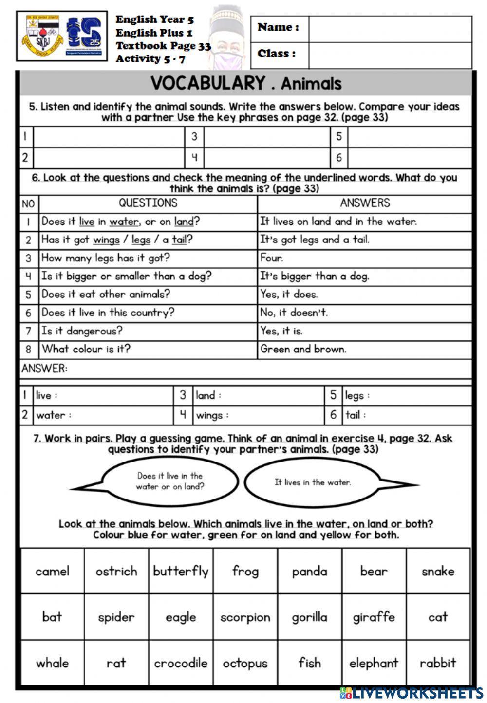 Live worksheet english plus 1 year 5 textbook page 33 activity 5-7