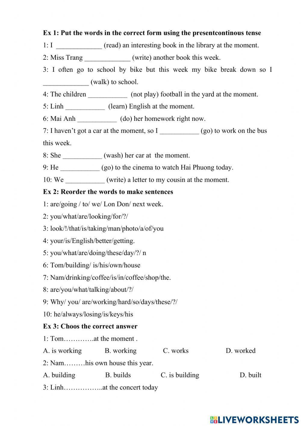 The present continous tense (Test 1)