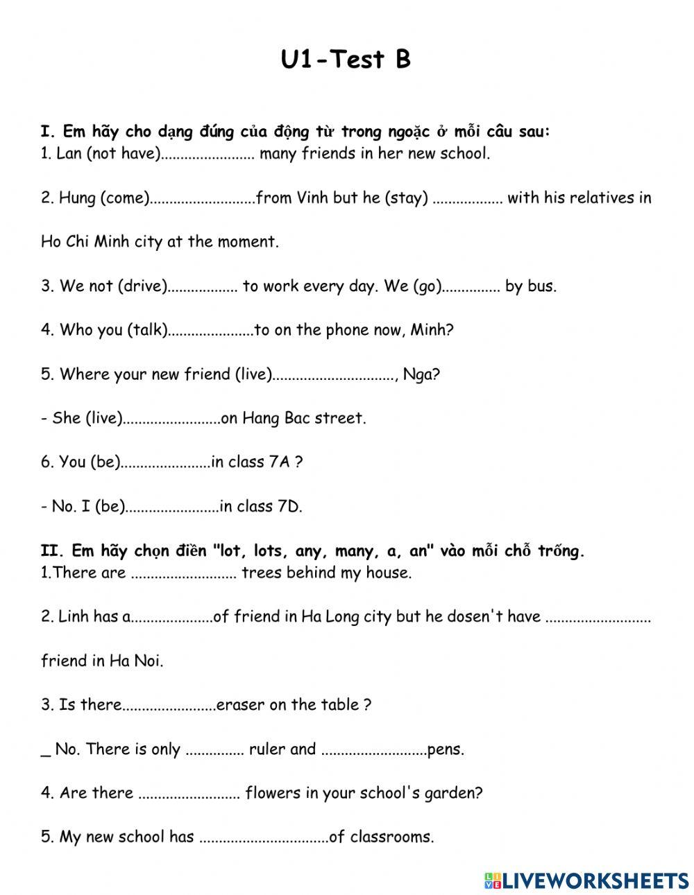 English Level 7-U1test B