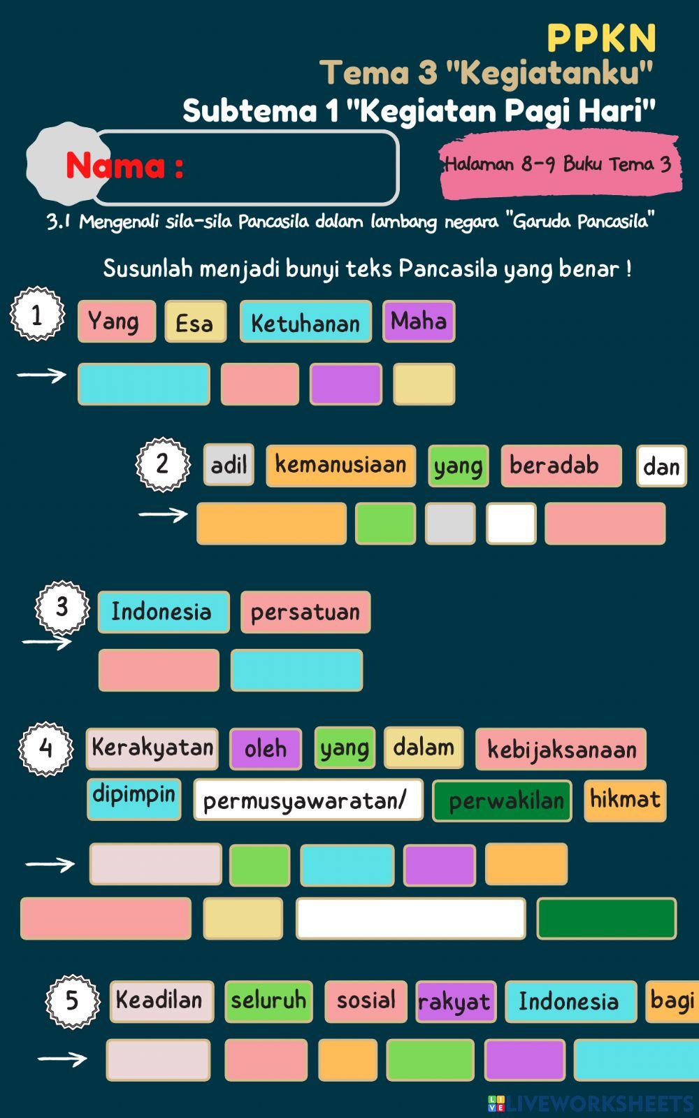 Simbol Sila Pancasila - PPKN Kelas 1 Tema 3 Subtema