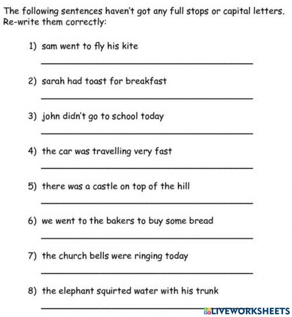 Capital Letters And Full Stops Interactive Worksheet Live Worksheets