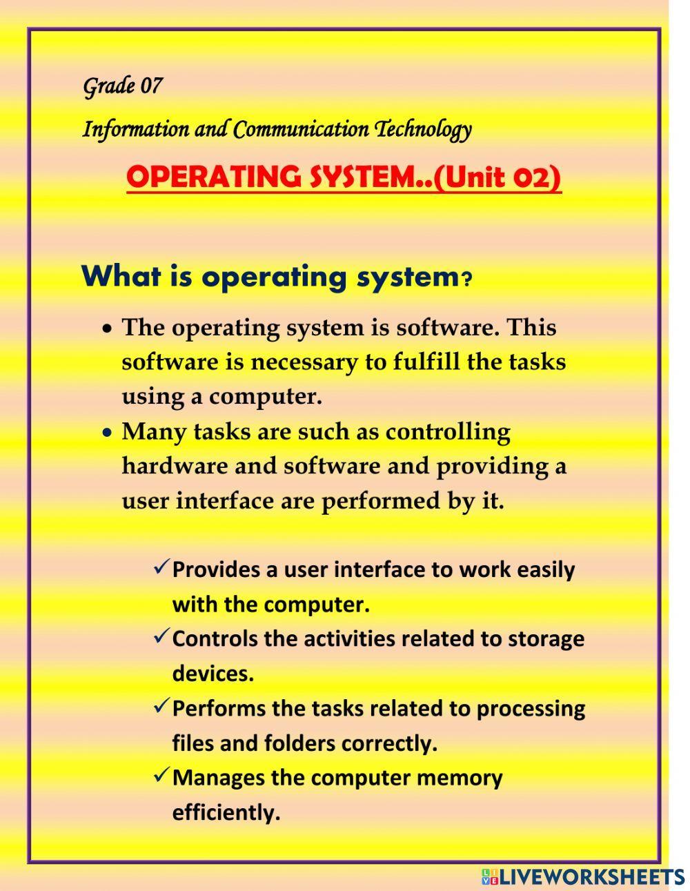 Operating system interactive activity Live Worksheets