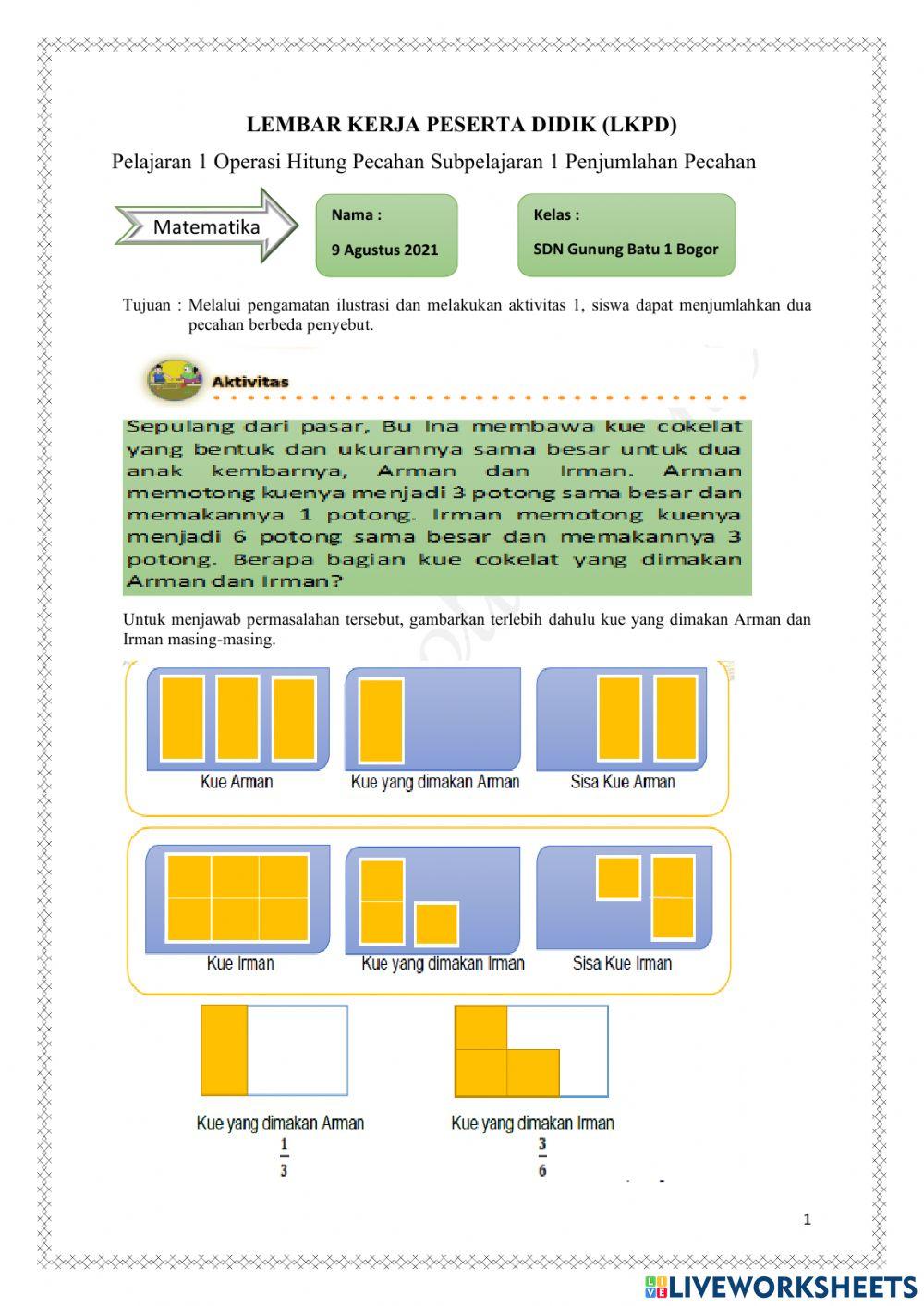 LKPD Penjumlahan Pecahan