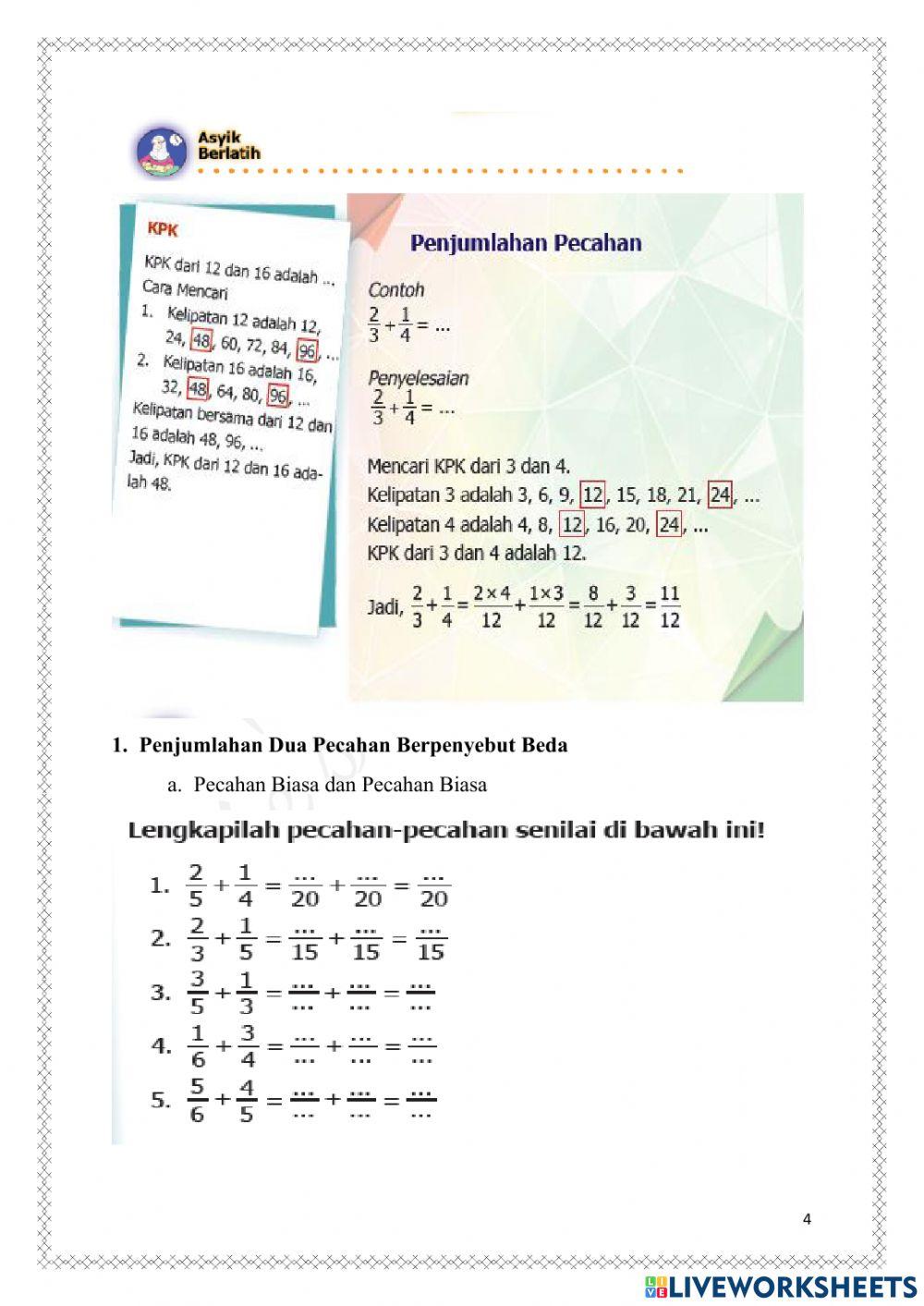 LKPD Penjumlahan Pecahan