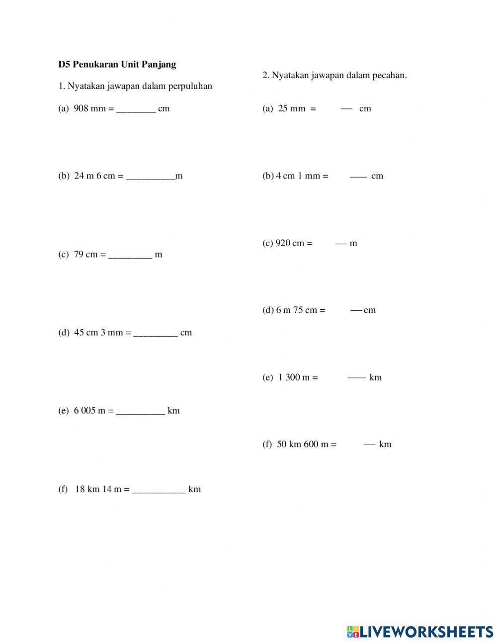 Matematik Tahun 5 : Penukaran Unit Panjang 2