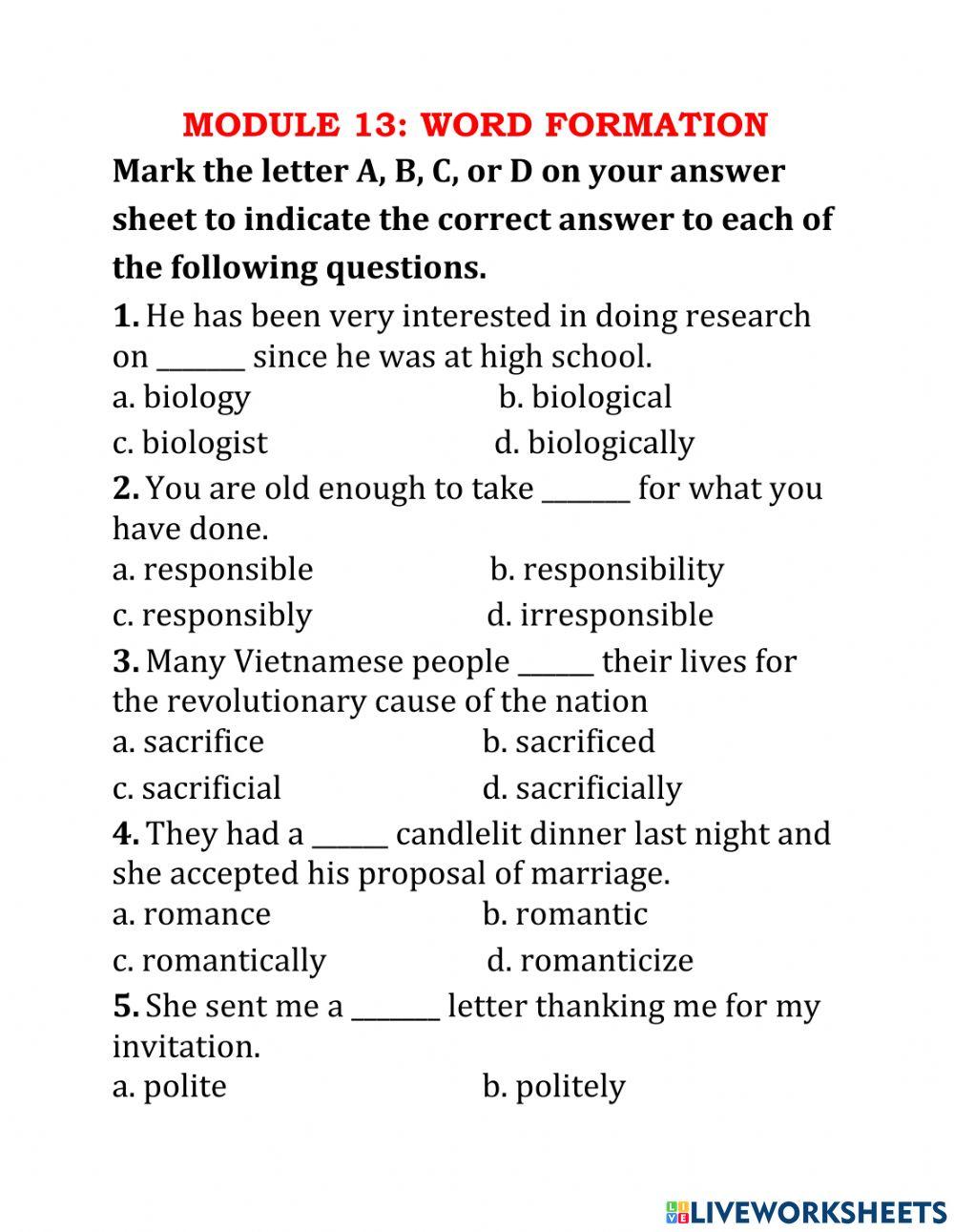 MODULE 13: WORD FORMATION