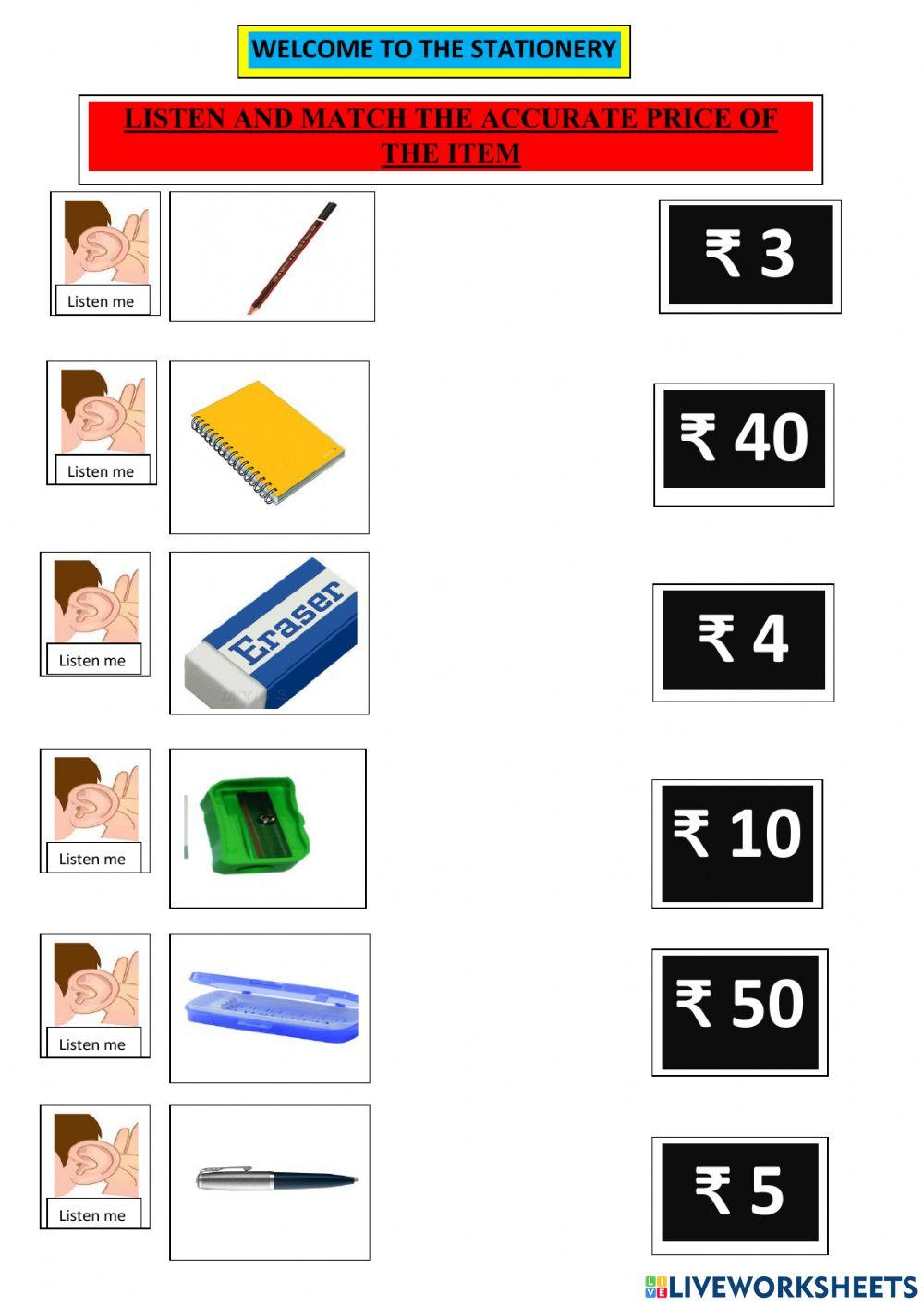 Listen Match The Item Price 1 Online Exercise For Live Worksheets listen-match-the-item-price-1-online-exercise-for-live-worksheets
