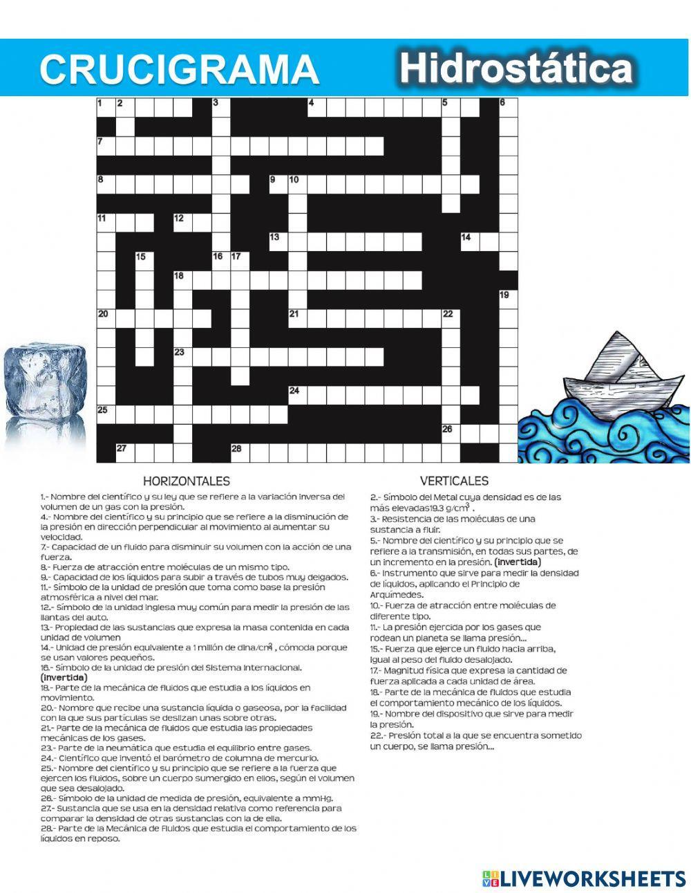 CRUCIGRAMA Hidrostática