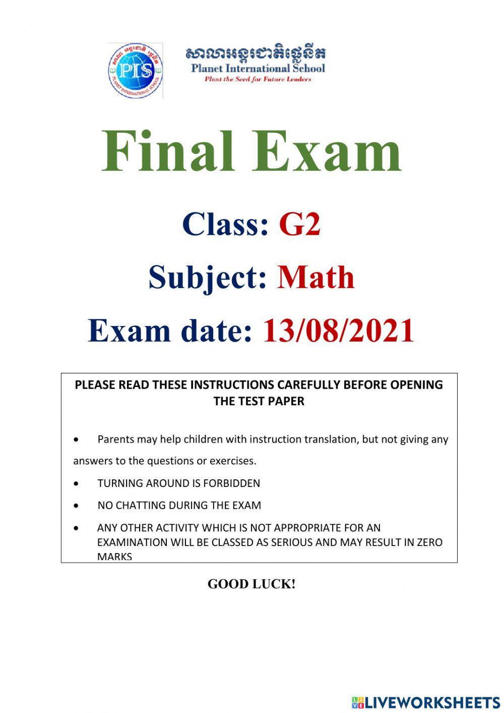 G2 Math Test Final
