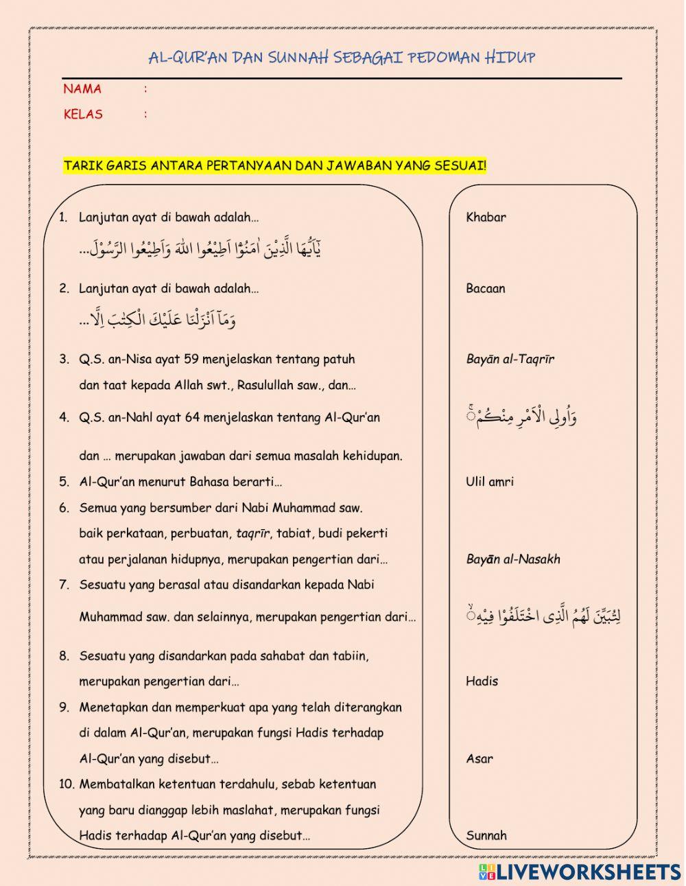 Al-Qur'an dan Hadis sebagai pedoman hidup