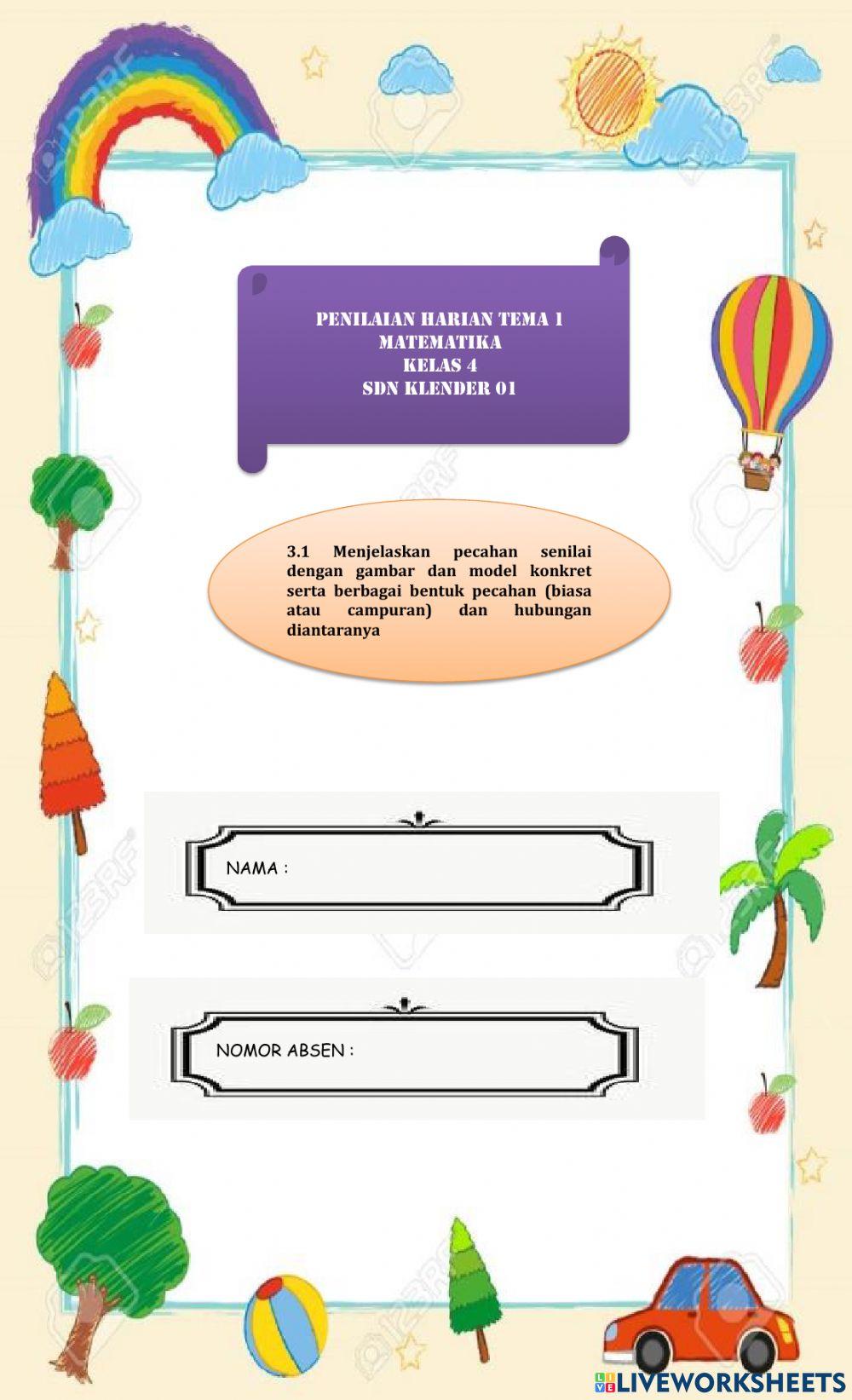 Penilaian harian tema 1 matematika