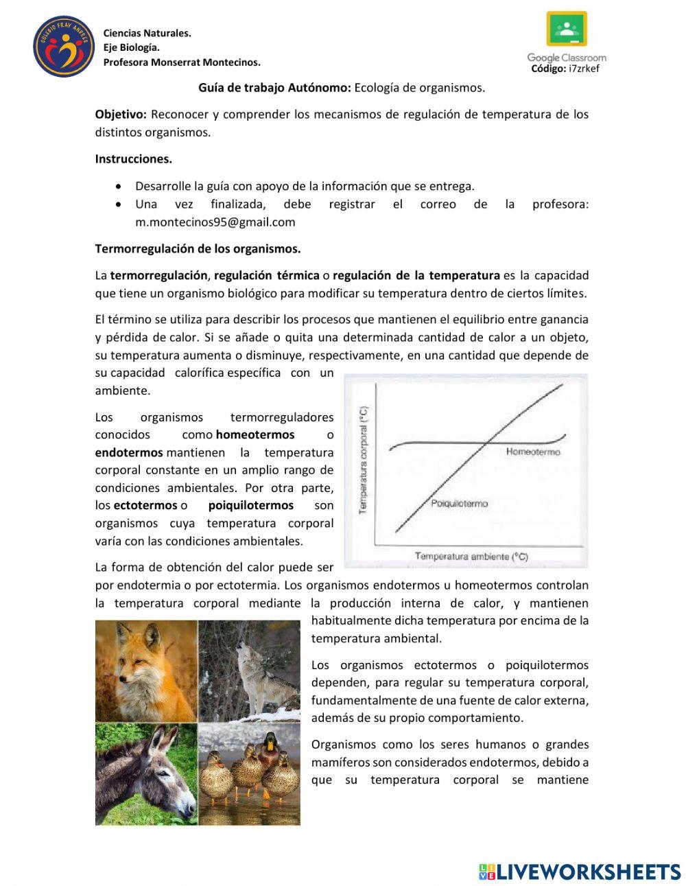 Guía trabajo autónomo: Ecología de organismos.