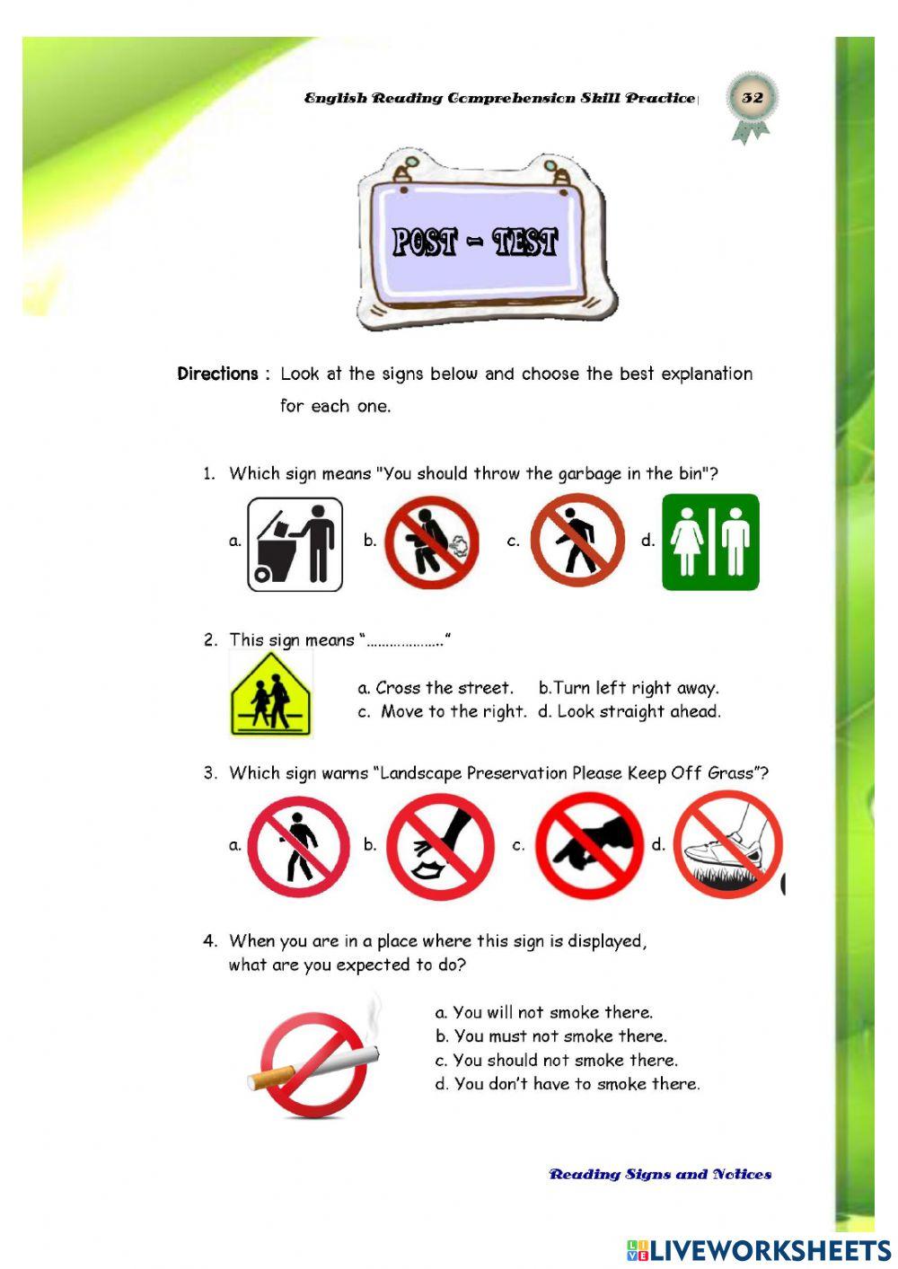 Post-test : Signs and notices