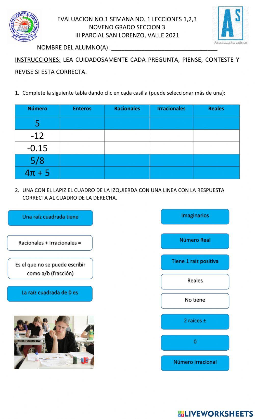 Evaluación No.1 Semana No. 1 Lecciones 1,2,3
