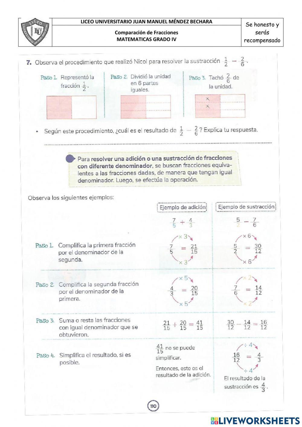 Adición y sustracción de fracciones