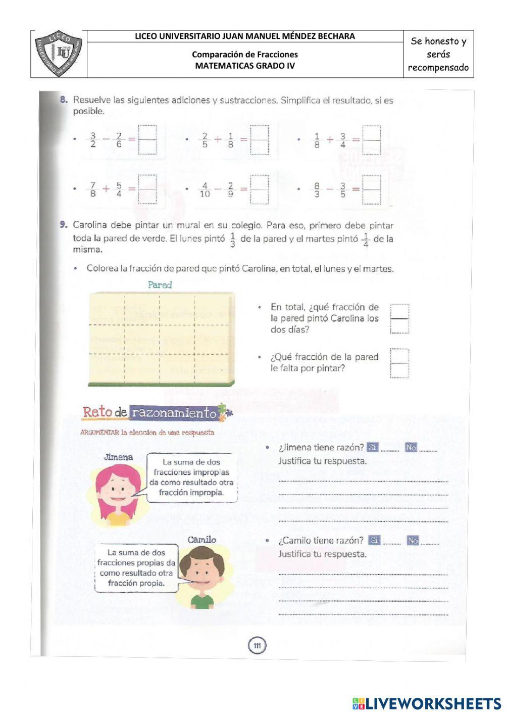 Adición y sustracción de fracciones