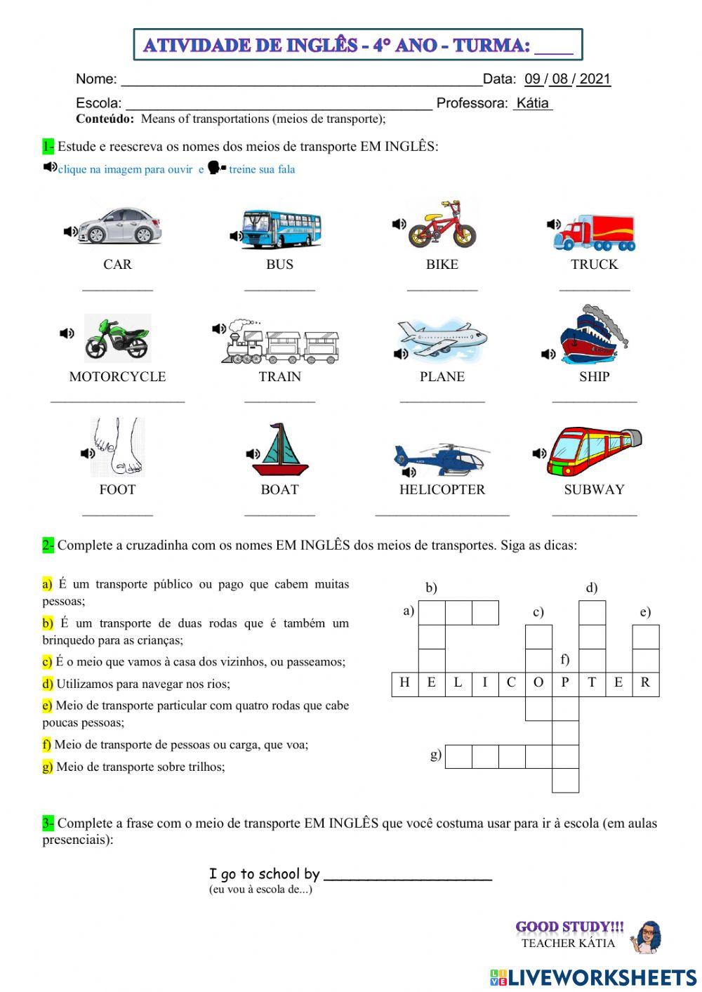 4° ano - INGLÊS - 09-08-21