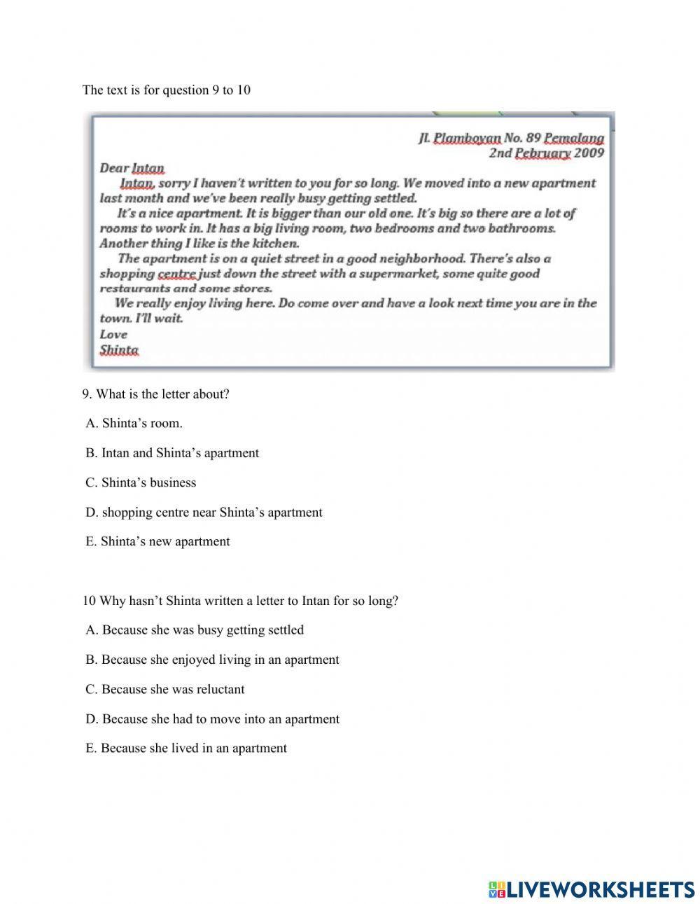 Exercise of Personal Letter