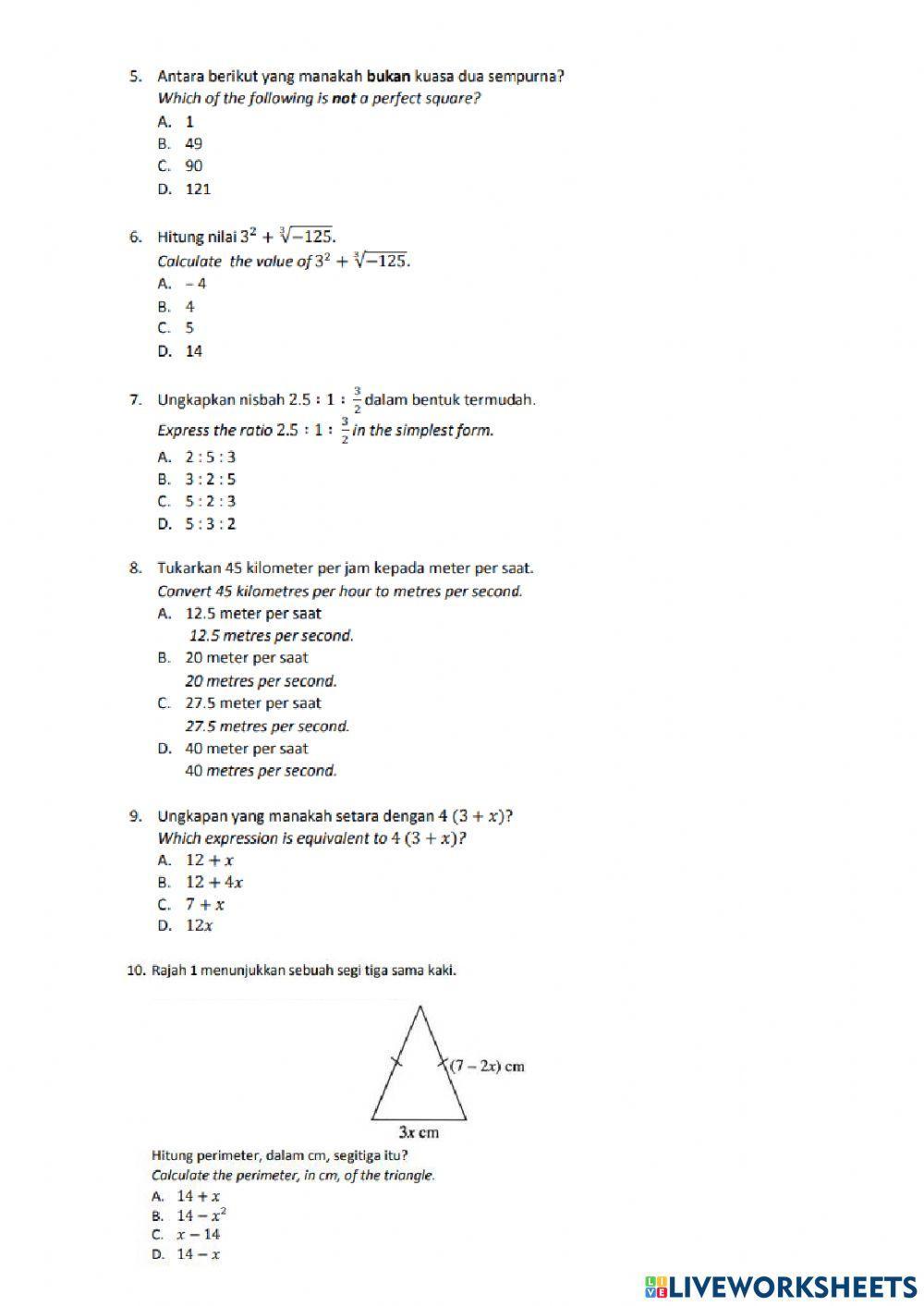 UJIAN MATEMATIK TINGKATAN 1 UJIAN MATEMATIK TINGKATAN 1