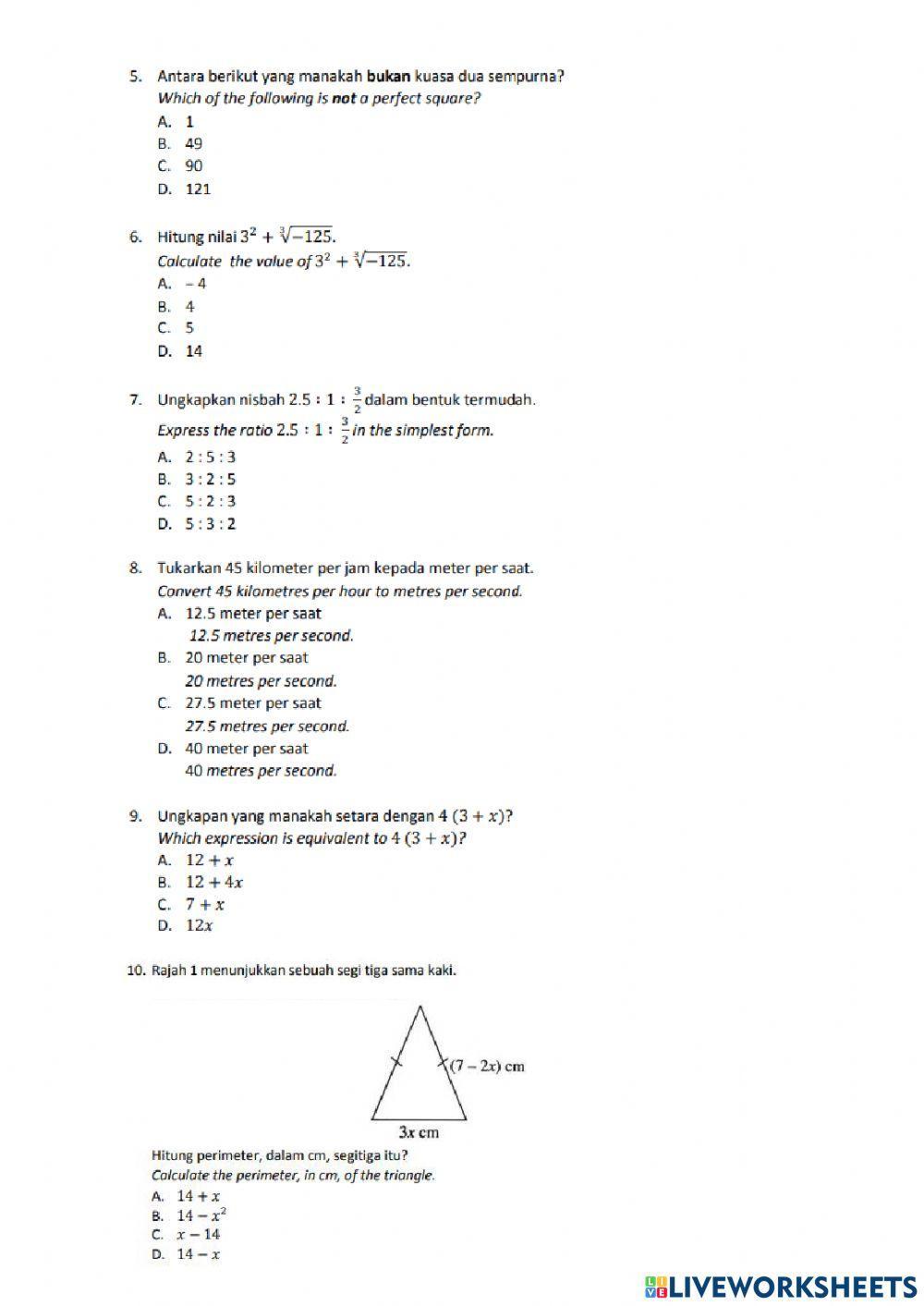 UJIAN MATEMATIK TINGKATAN 1