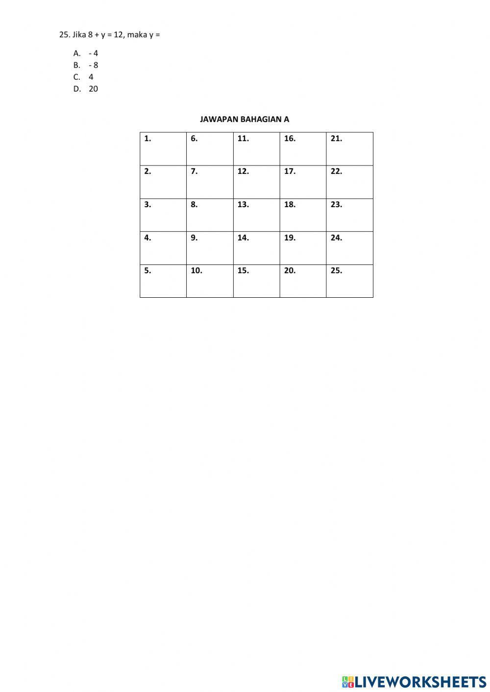 UJIAN MATEMATIK TINGKATAN 1 UJIAN MATEMATIK TINGKATAN 1