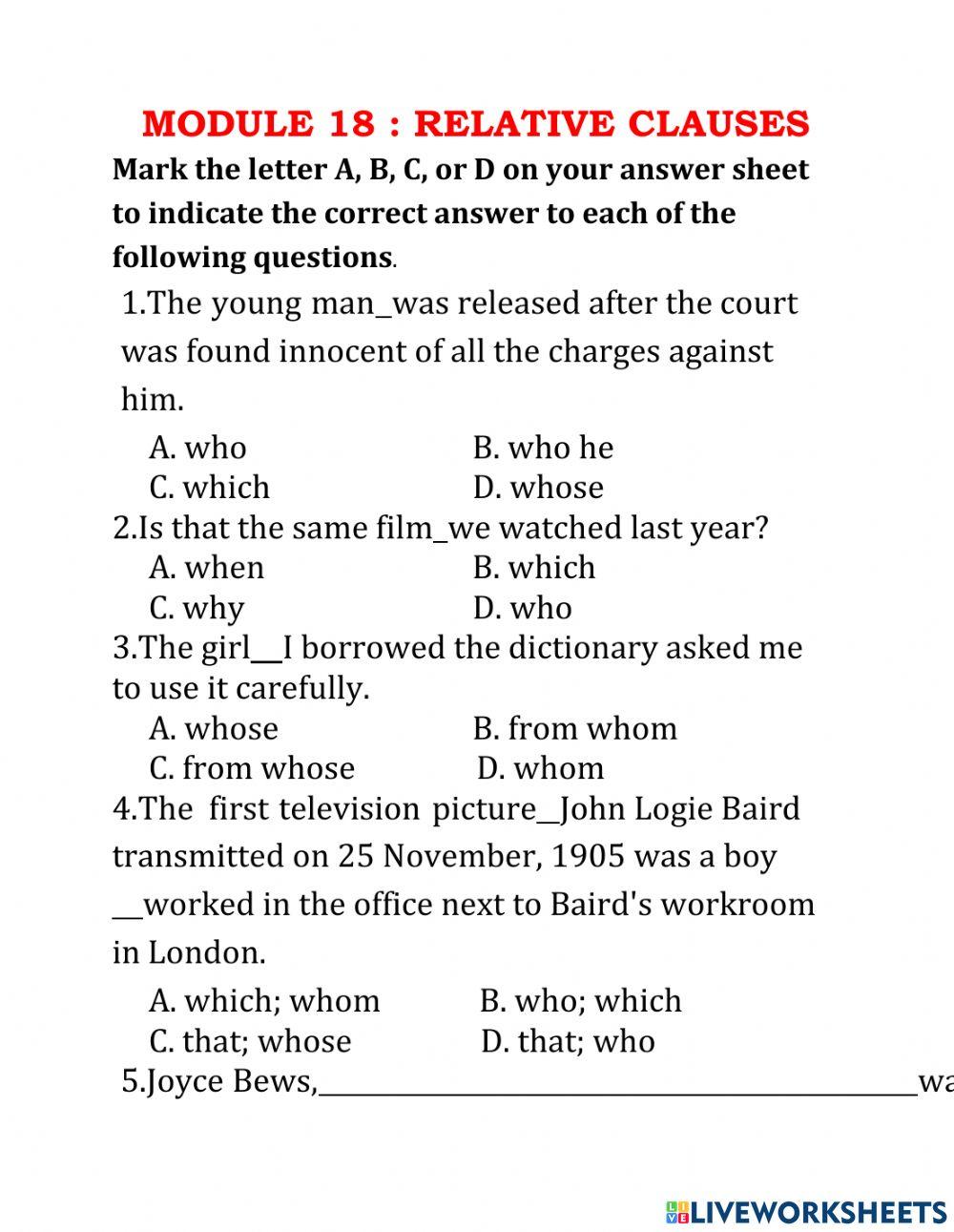 MODULE 18 : RELATIVE CLAUSES