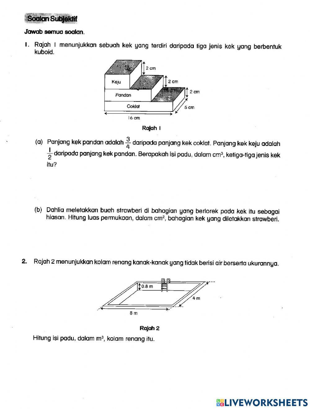 Matematik T6 Ruang - Selesaikan Masalah Luas Permukaan & Isi Padu