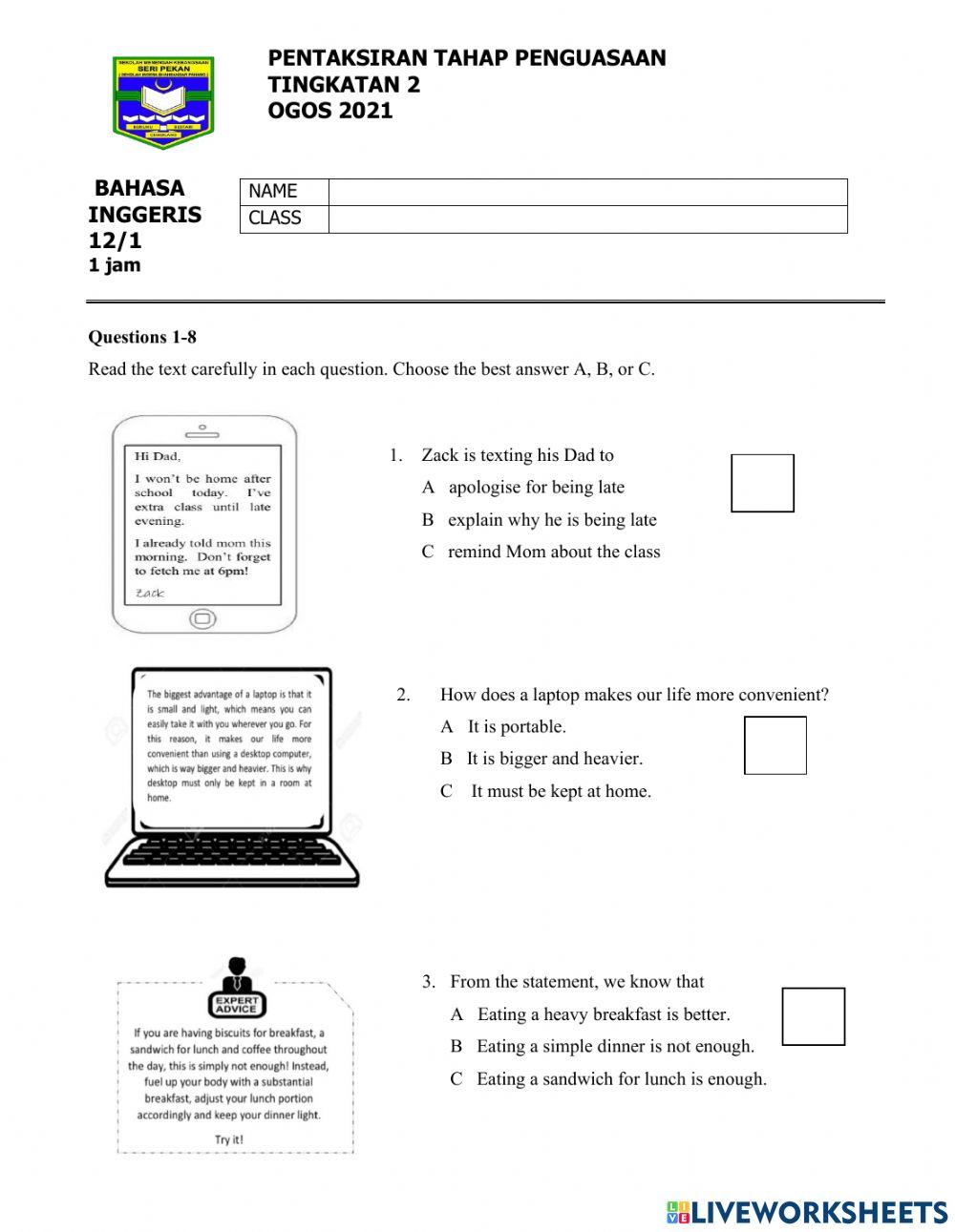 Reading form 2