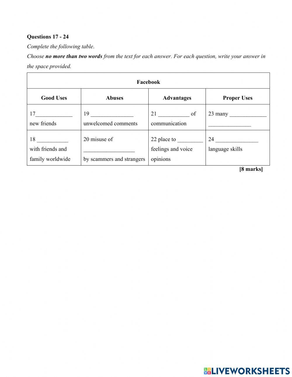 Reading form 2