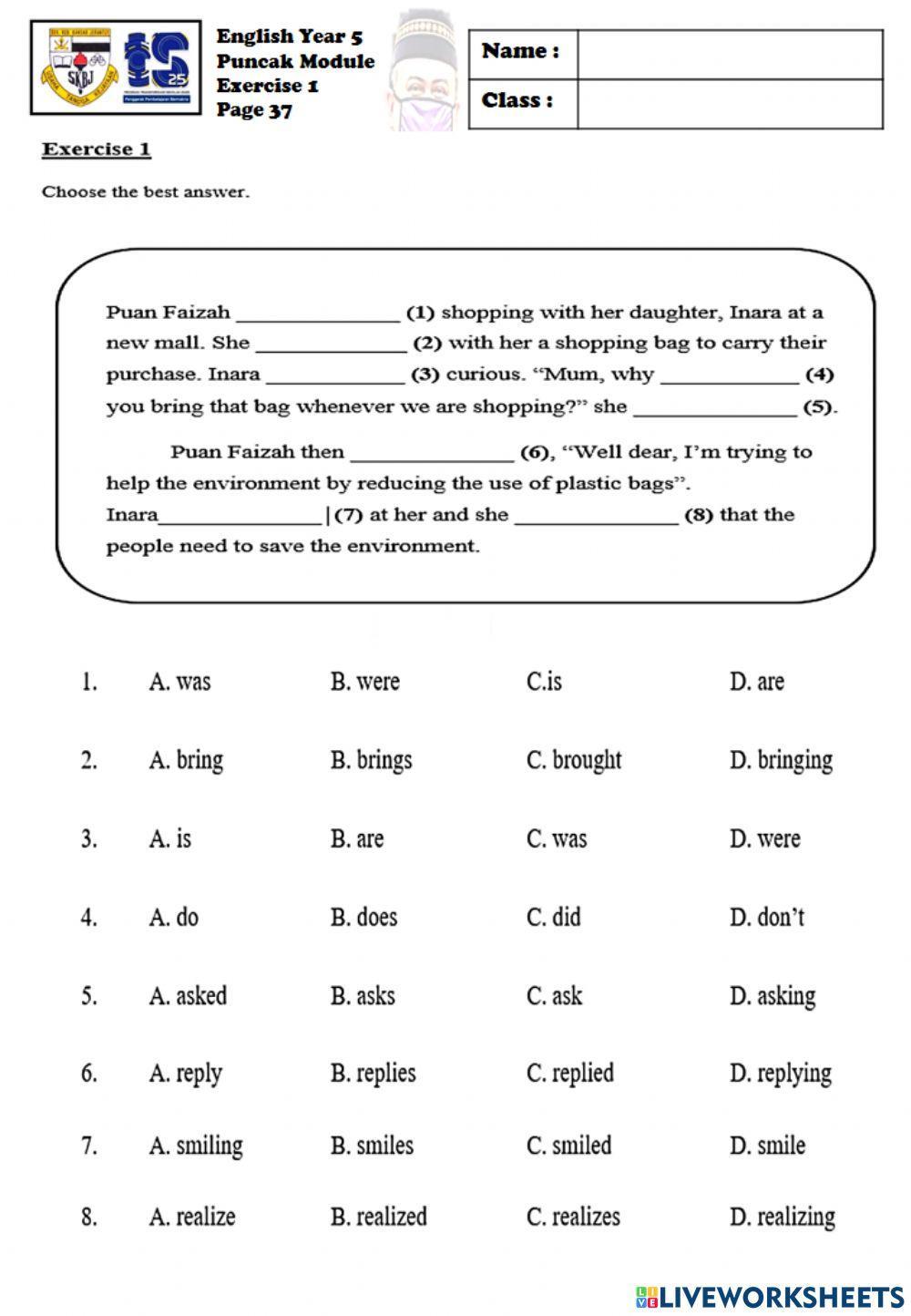 Live worksheet puncak module year 5 2021 page 37 exercise 1