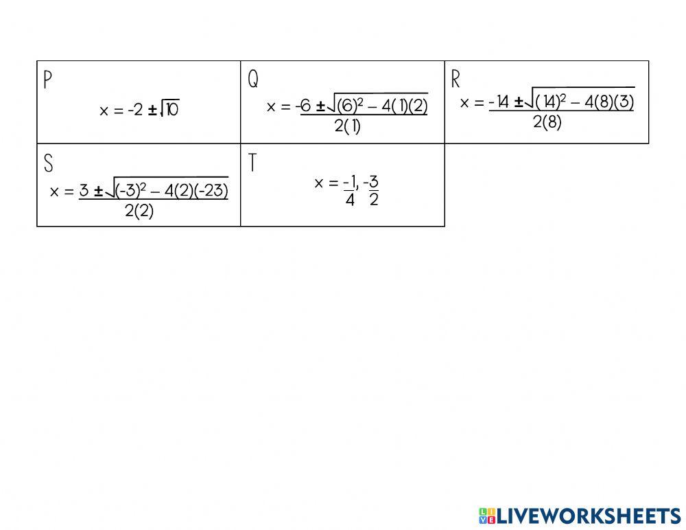 Quadratic Formula Cut and Paste online exercise for | Live Worksheets image.