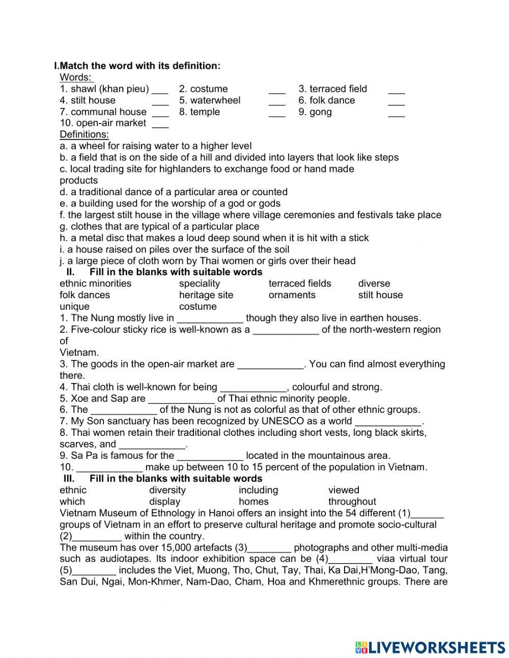 Unit Wonders In Vietnam Worksheet Live Worksheets