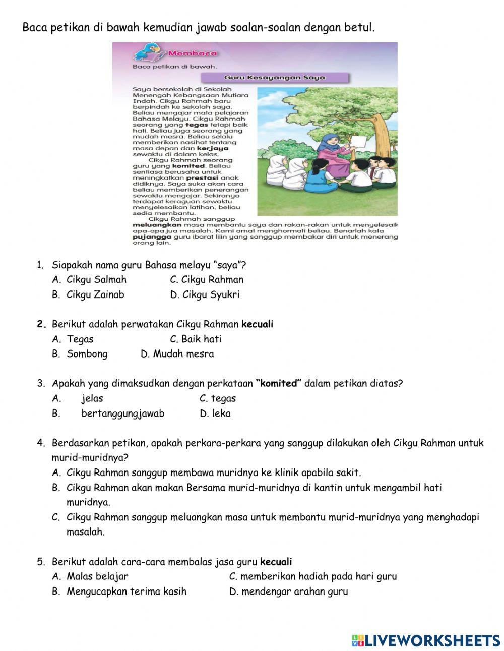 Bahasa melayu komunikasi : kefahaman petikan