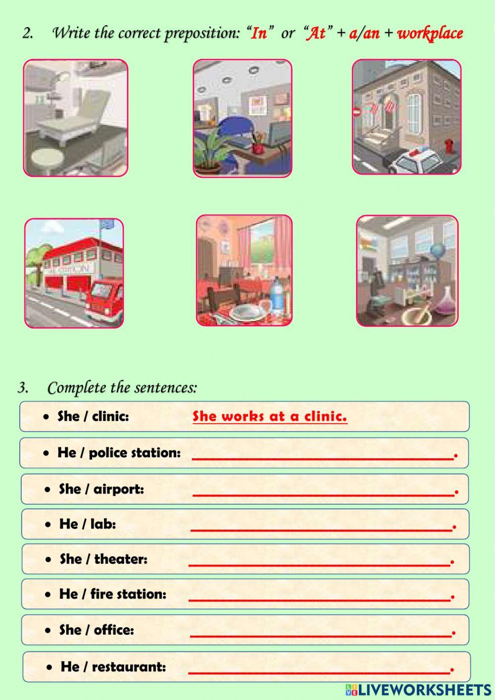 Workplaces and prepositions of place
