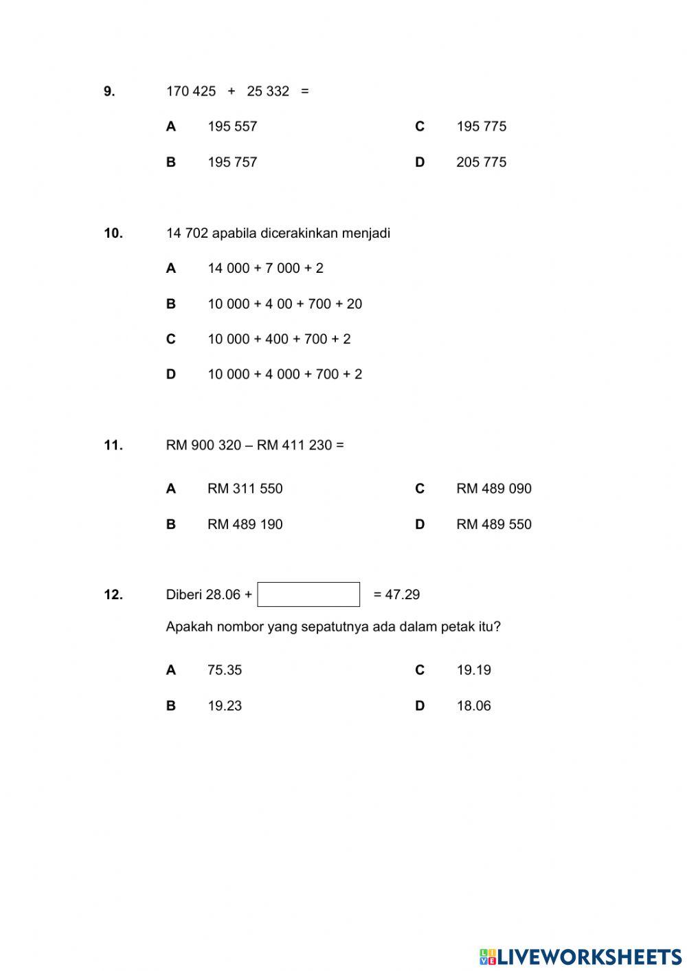 Ujian Matematik Tahun 5