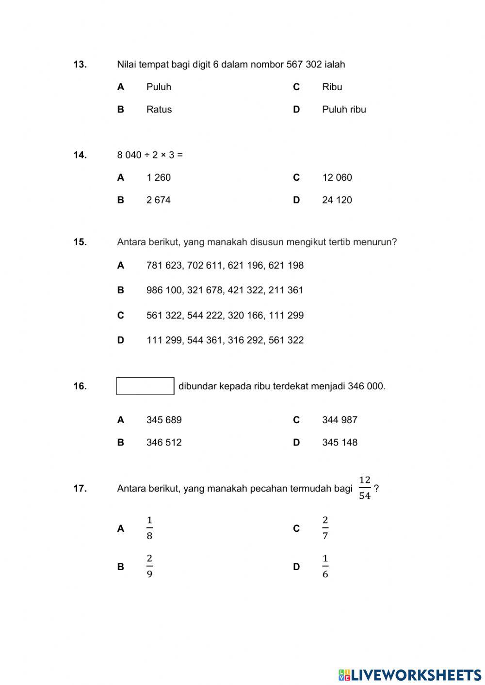 Ujian Matematik Tahun 5