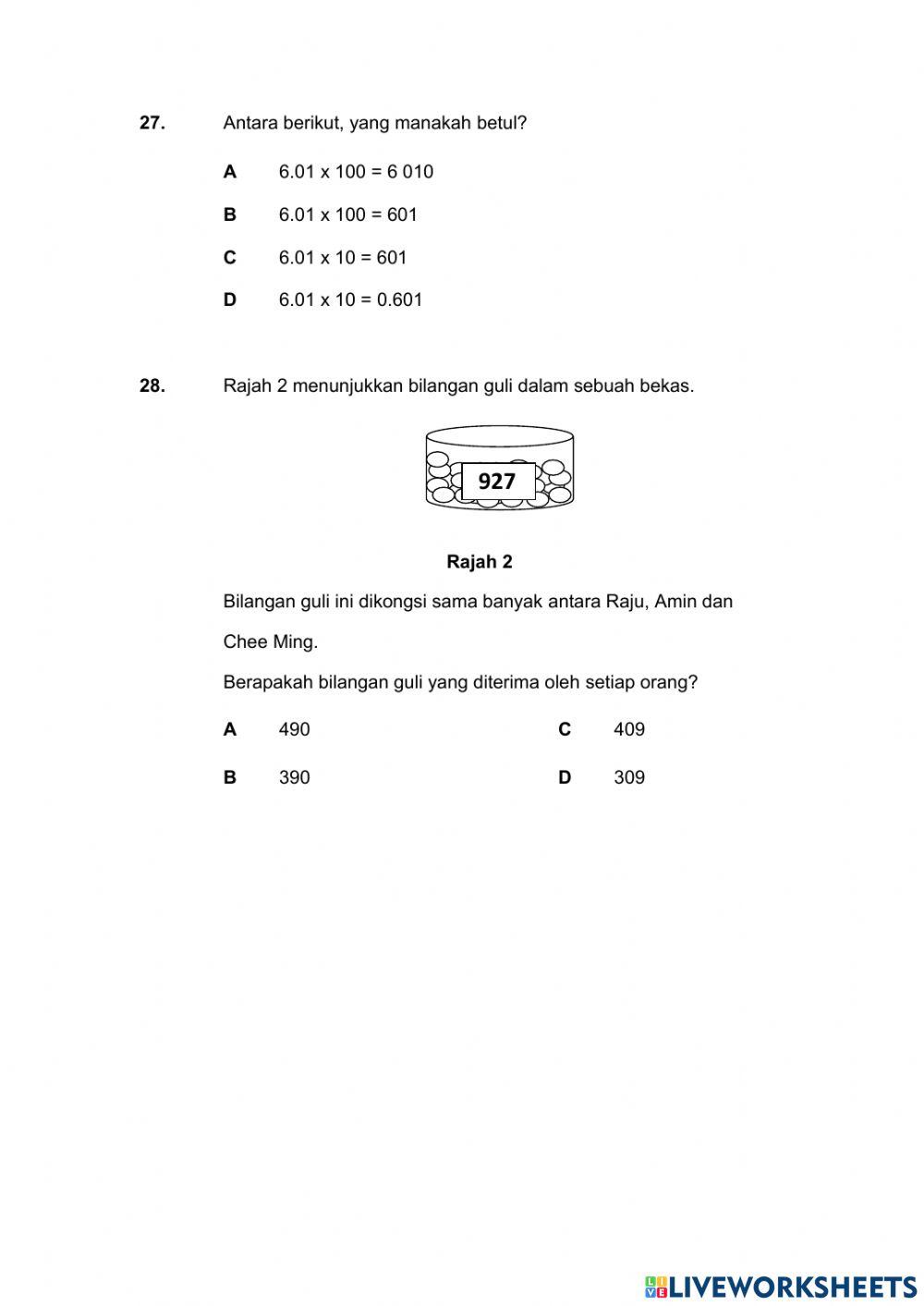 Ujian Matematik Tahun 5