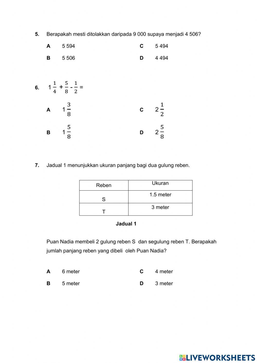 Ujian Matematik Tahun 6