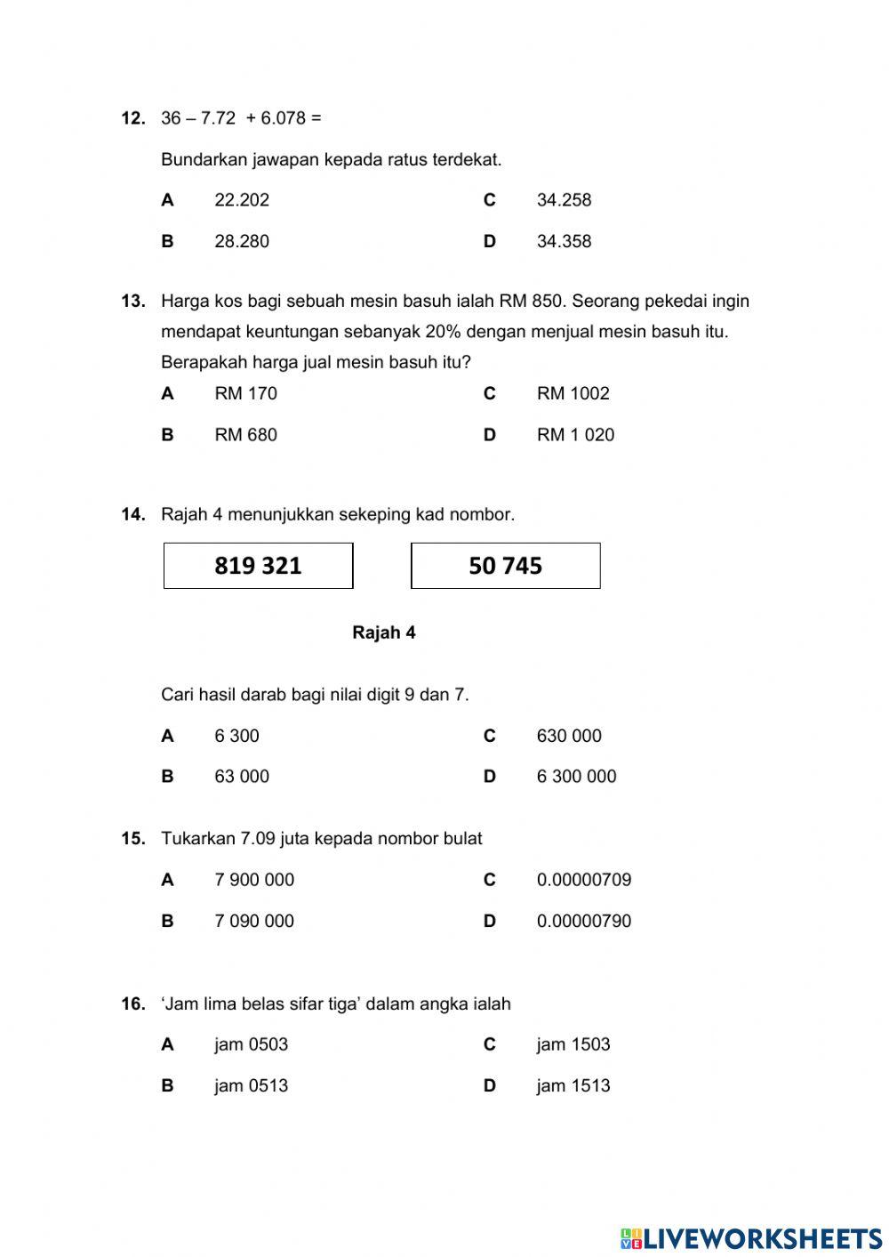 Ujian Matematik Tahun 6