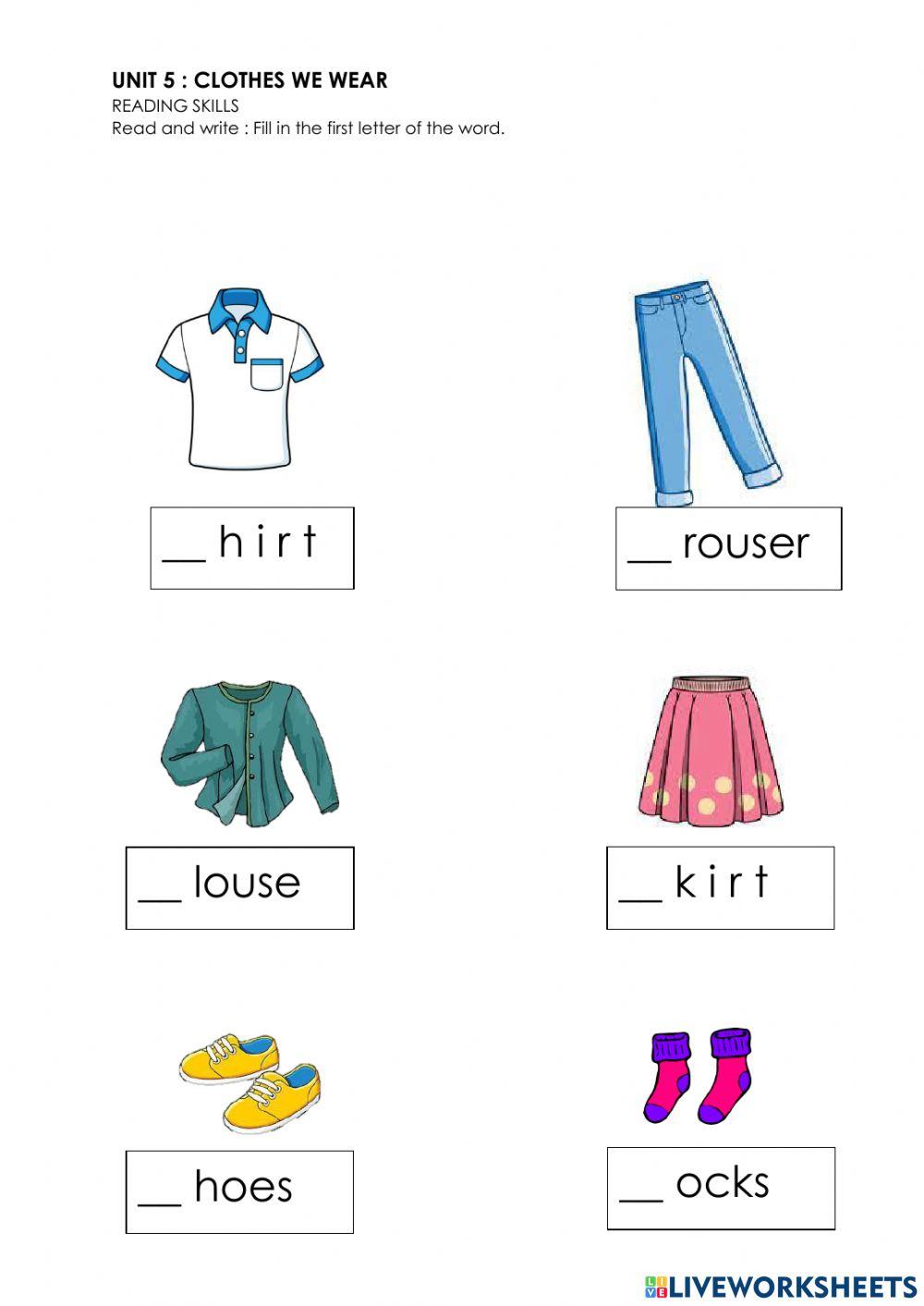 Unit 5 : Reading : Clothes we wear KSSRPK 2 worksheet | Live Worksheets
