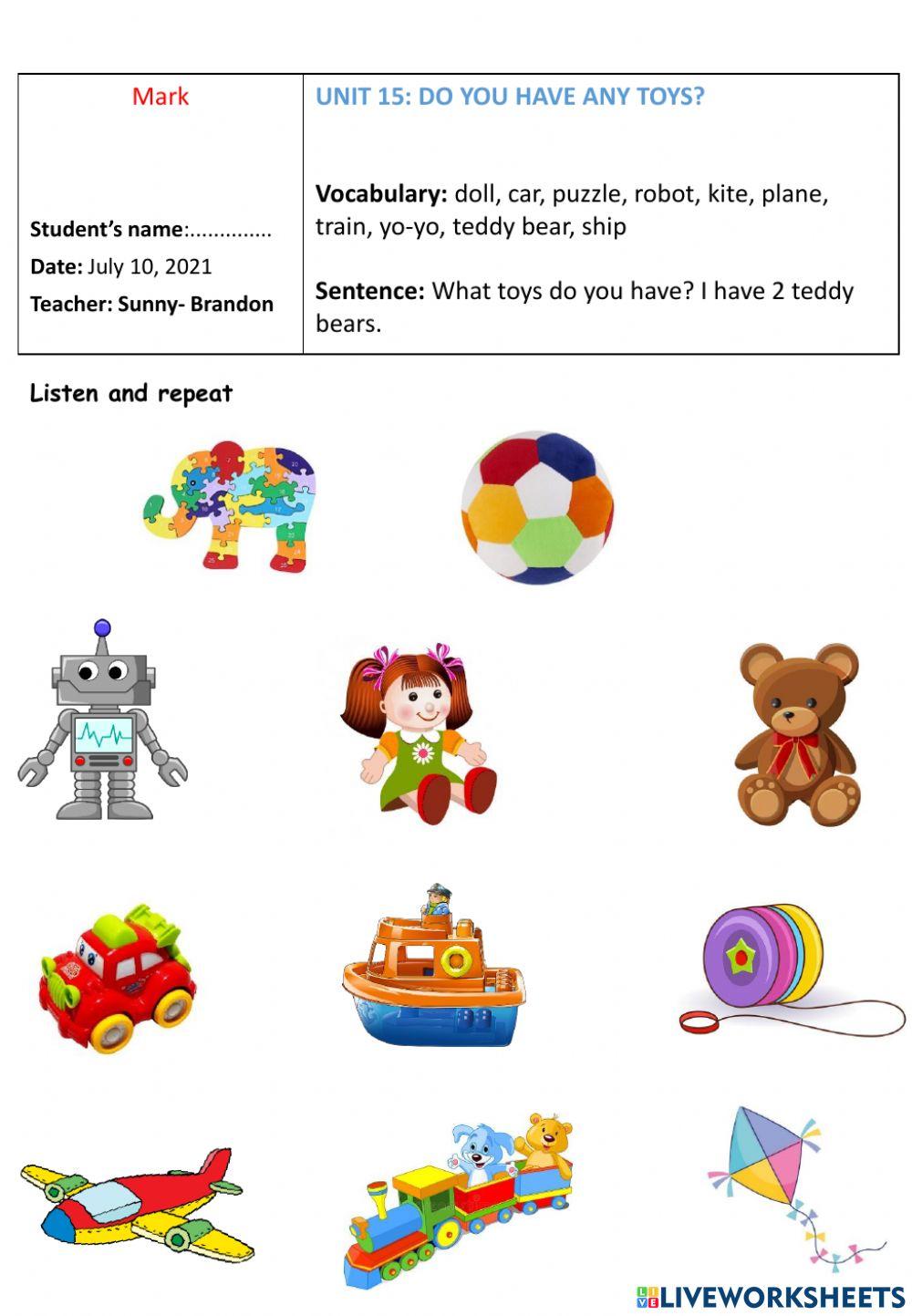 Unit 15: do you have any toys?